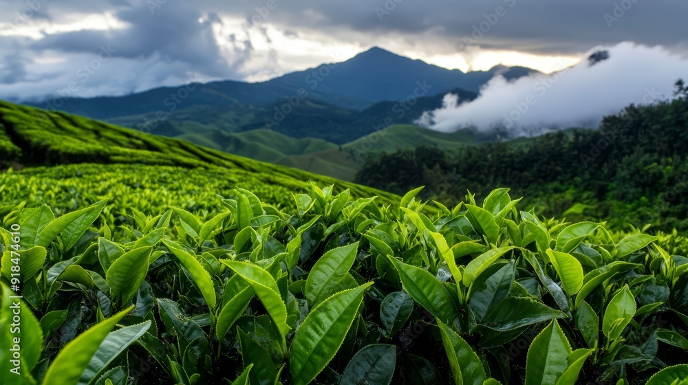 tea bushes and clouds in foreground tea bushes and clouds in foreground
