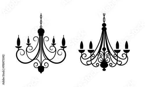 Chandelier silhouette isolated on white background
