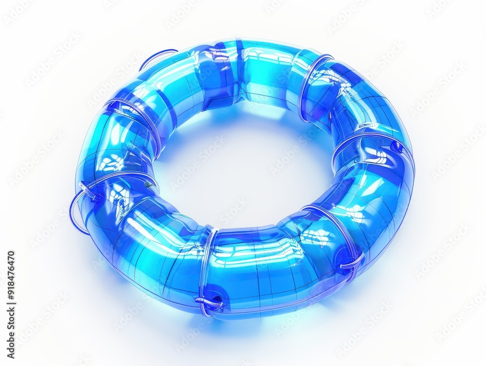 Naklejka premium Blue transparent lifebuoy on a sunny beach
