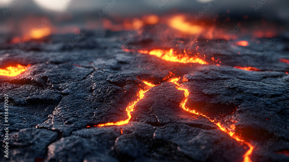 Dramatic volcanic landscape with flowing magma, cracks in the ground, and black and red inferno effects over a seamless rock background. Dramatic volcanic landscape with flowing magma, cracks in the ground, and black and red inferno effects over a seamless rock background.