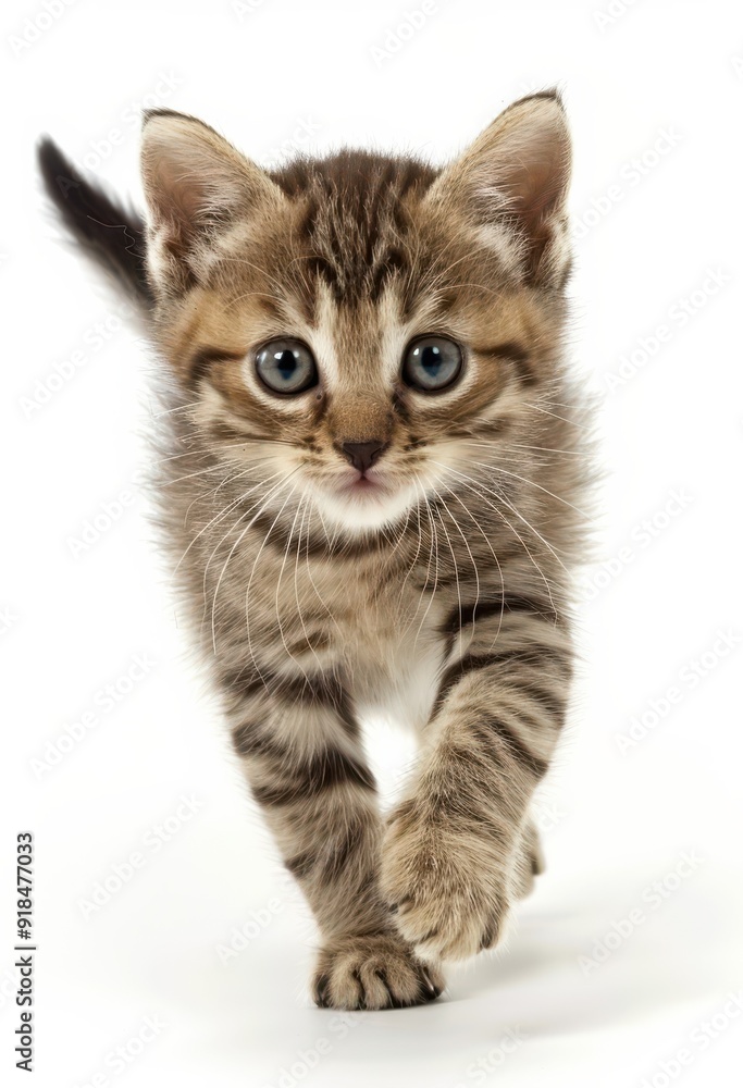 Cute kitten running on a white background Cute kitten running on a white background