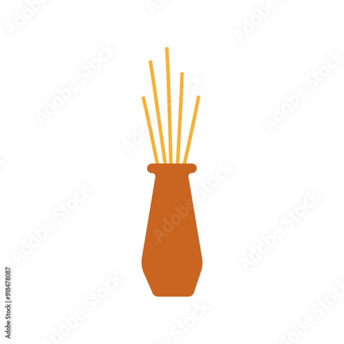 Simple brown vase with dried grass sticks displayed against a clean white background