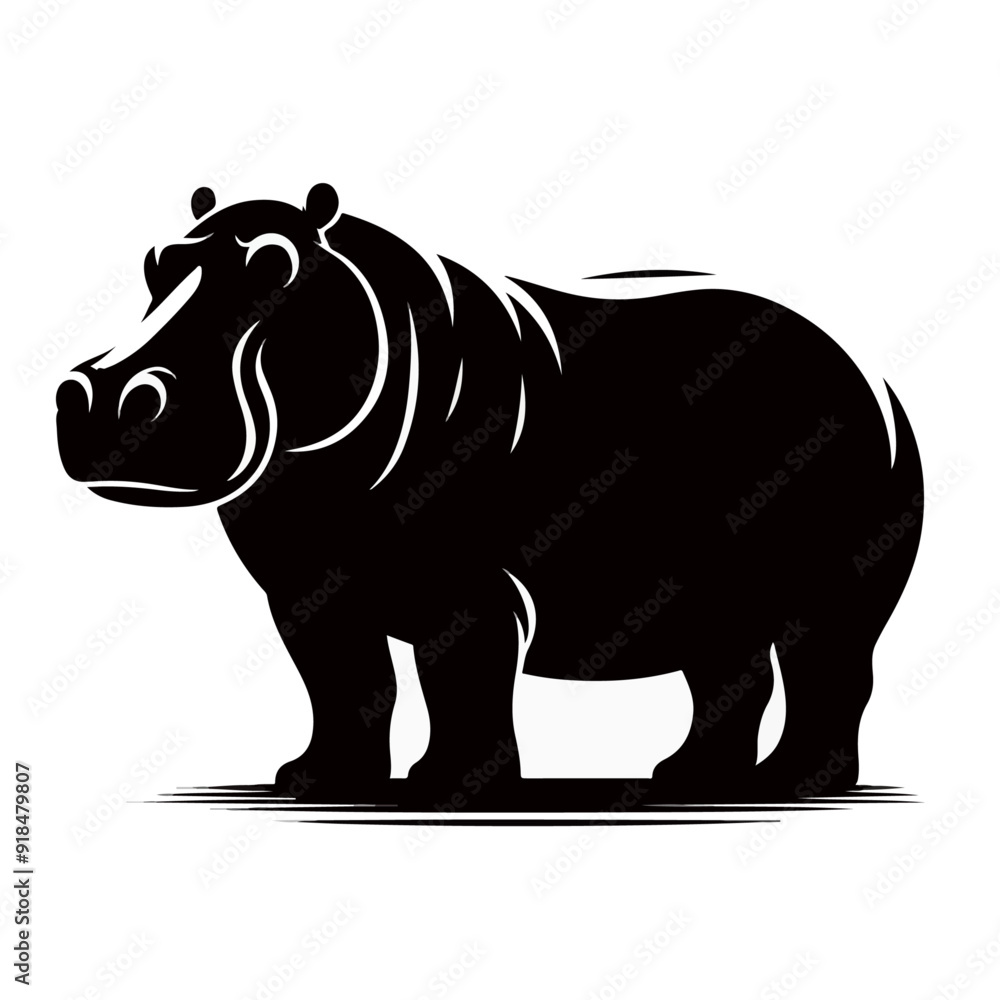 Fototapeta premium hippo silhouette, hippo silhouette on white background