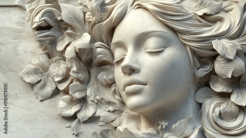 3D Relief of Serene Woman's Face Wallpaper