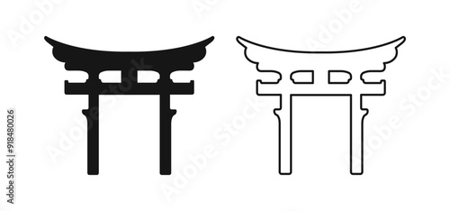 Torii Gate Shinto Japanese Religion Flat Outline Icons
