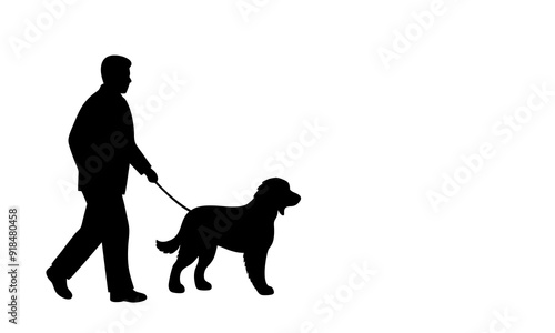 Man with dog walking silhouette illustration