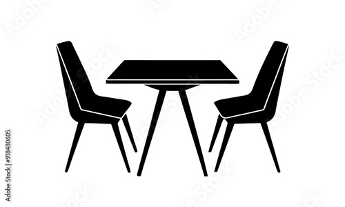Modern sleek table with tow chair silhouette illustration