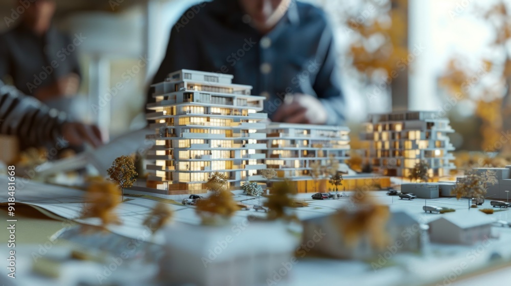 Detailed Architectural Model Display with Business Professionals Evaluating Design Detailed Architectural Model Display with Business Professionals Evaluating Design