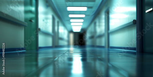 Empty hospital corridor with reflective floor