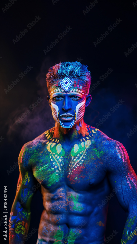 carnival man athlete body painting tribal party carnival man athlete body painting tribal party
