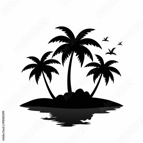 Tropical lagoon silhouette illustration