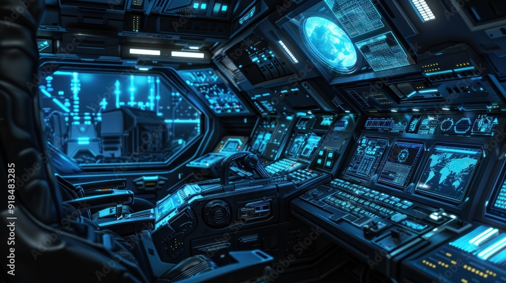Fototapeta premium Futuristic Spaceship Cockpit Interior