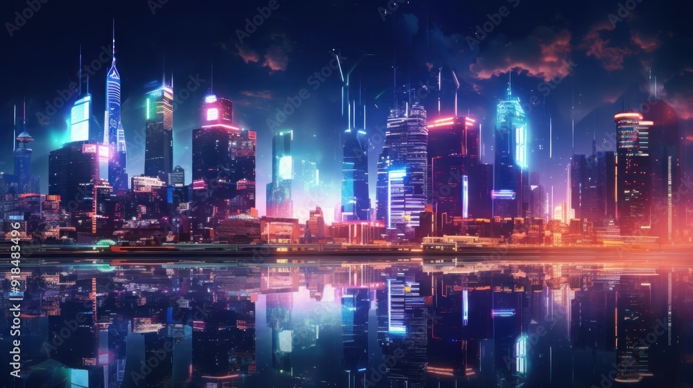 Neon Cityscape Reflection Neon Cityscape Reflection