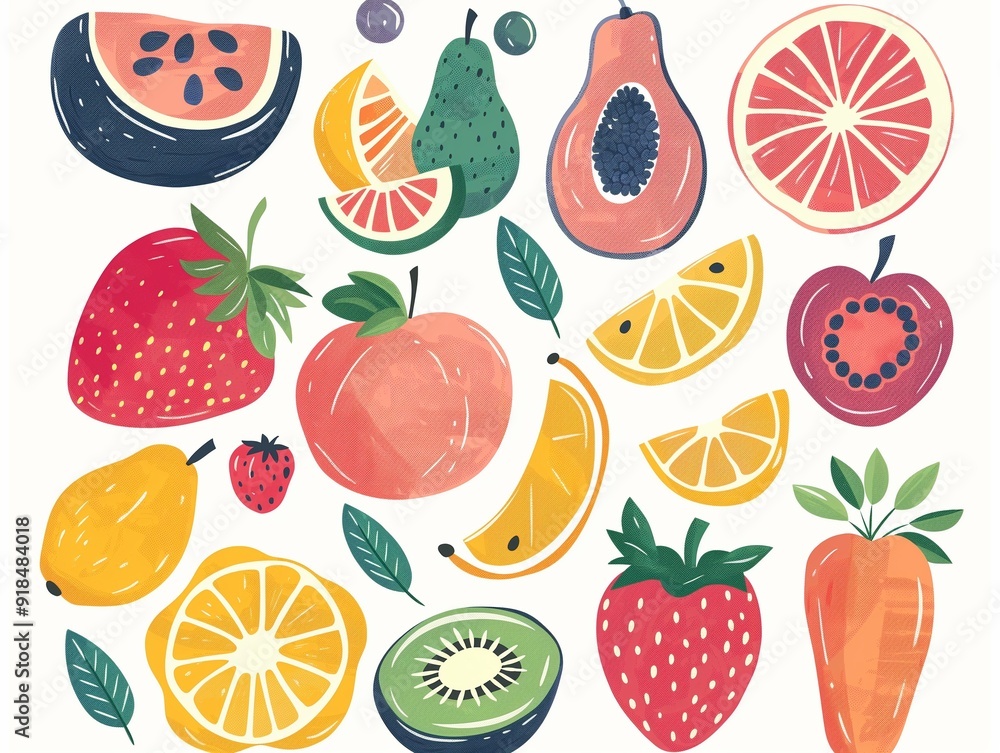 Set of various fruits simple illustration. AI generated Set of various fruits simple illustration. AI generated