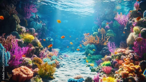 3D Underwater Coral Reef with Sea Life Wallpaper