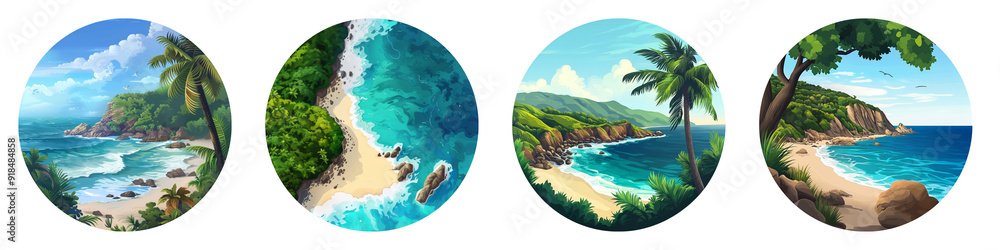 Obraz na plátně Coastal View clipart collection, symbol, logos, icons isolated on transparent ba