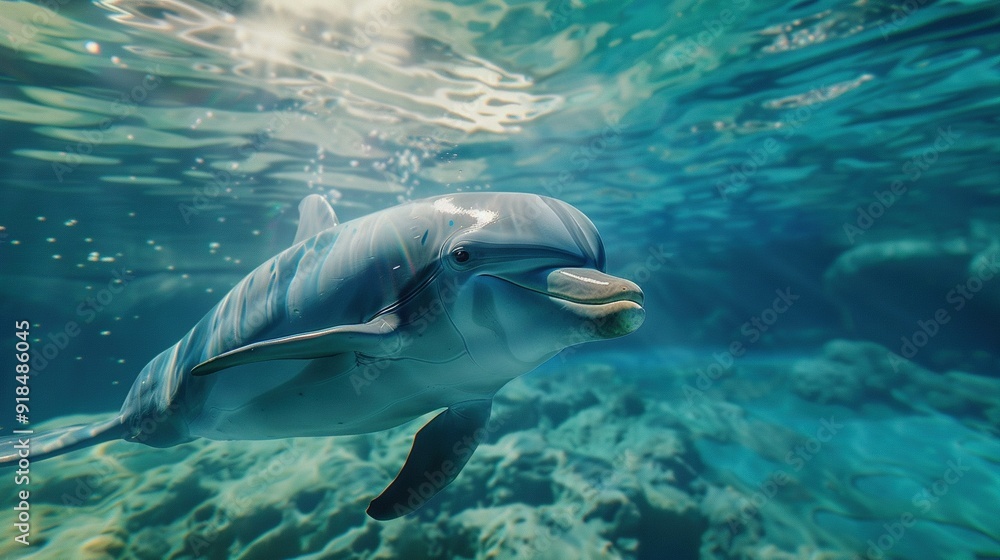 Fototapeta premium Dolphin swimming in sunlit water