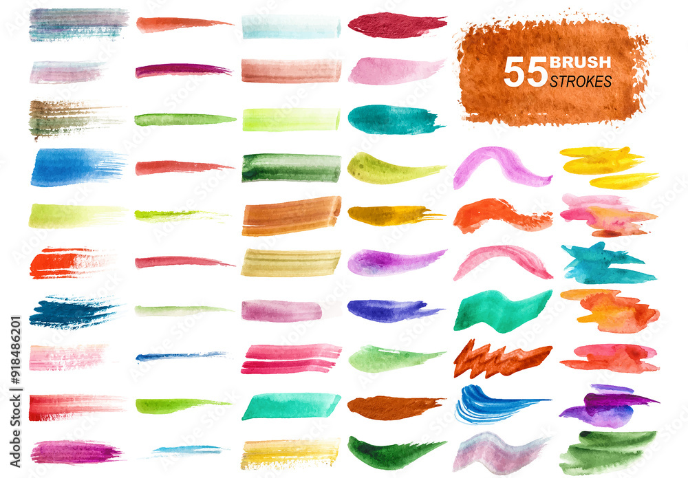 Vector collection of colorful watercolor brush strokes and splatters ...