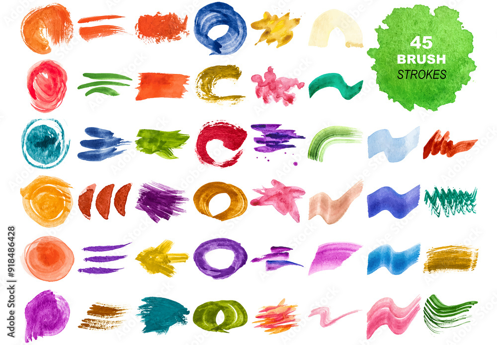 Vector collection of colorful watercolor brush strokes and splatters ...