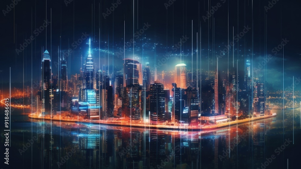 Futuristic Cityscape with Digital Network Futuristic Cityscape with Digital Network