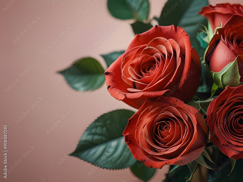 Fototapeta premium Red roses on wooden background