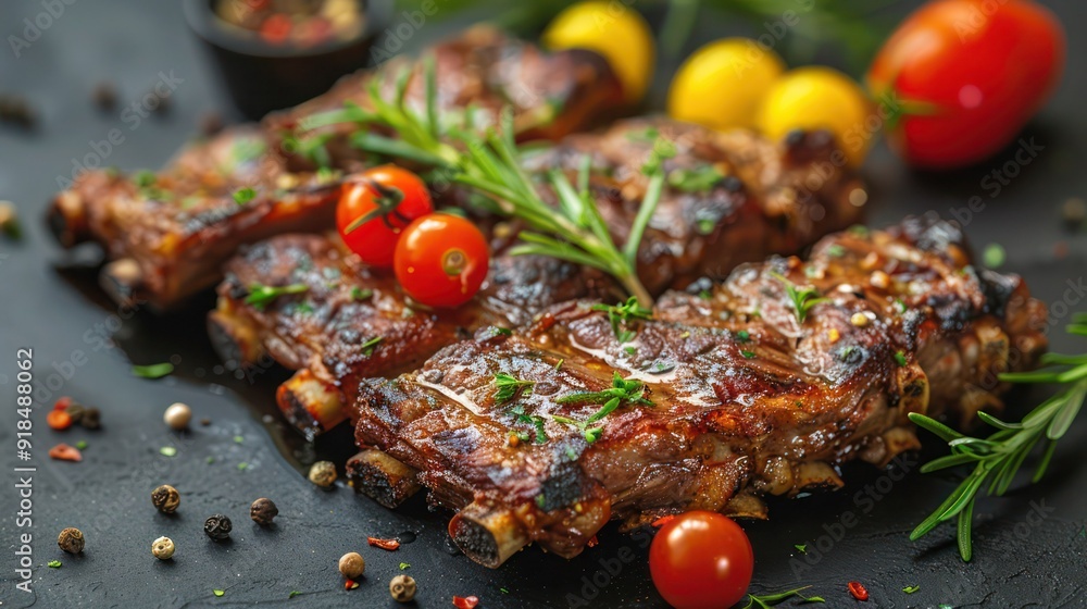 Barbecue fried Grilled lamb ribs and vegetables. Organic Grilled Lamb Chops Barbecue fried Grilled lamb ribs and vegetables. Organic Grilled Lamb Chops