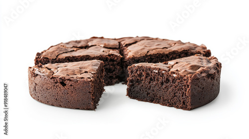 Chocolate fudge brownie cake, shown from the front on a white background with a cutout file. Includes various design angles. Mockup template for artwork.