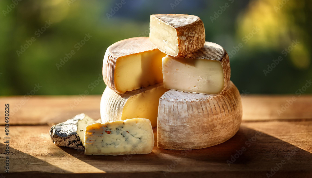Fototapeta premium Tasty artisan cheeses. Delicious food. Creamy homemade delights. Close-up.