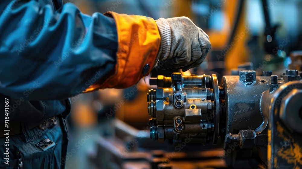 Hydraulic Part An engineer s hand holding a hydraulic part, representing maintenance in heavy machinery and hydraulics Hydraulic Part An engineer s hand holding a hydraulic part, representing maintenance in heavy machinery and hydraulics