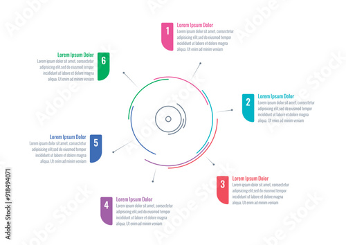 six steps information template. circular infographic template. infographic template for technology, industry, education, business and science world. annual report, book, magazine information template