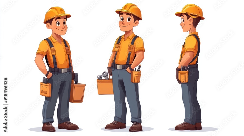 Cartoon Construction Worker in Different Poses Cartoon Construction Worker in Different Poses