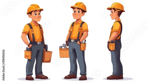 Cartoon Construction Worker in Different Poses