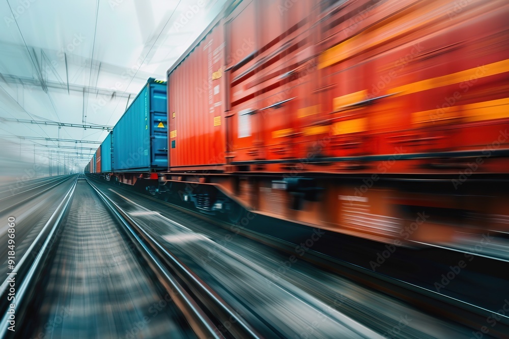 Naklejka premium Freight train in motion with containers