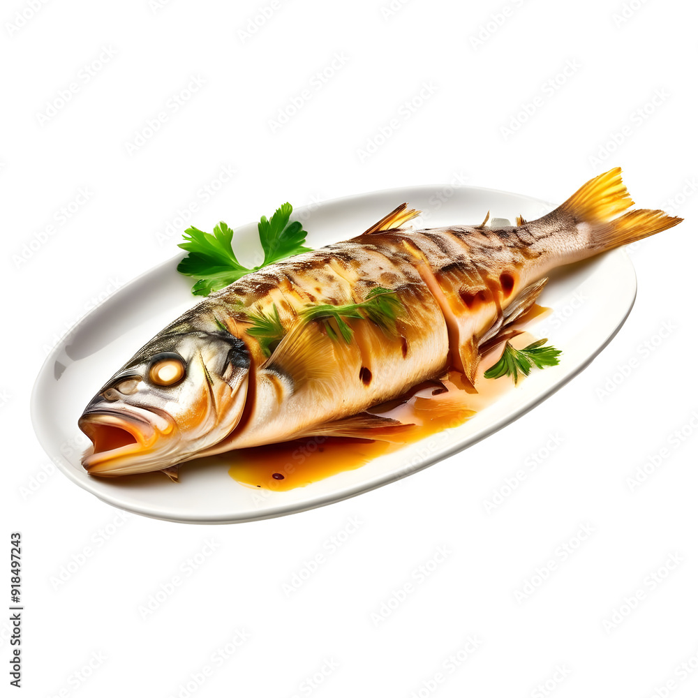 fish dish on a plate , transparent fish dish on a plate , transparent