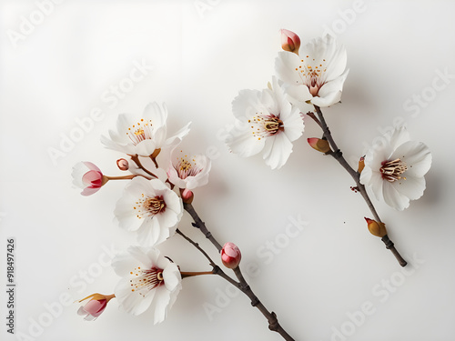 Gorgeous blossoms on a white backdrop, with some negative space on the right. Generated With AI
