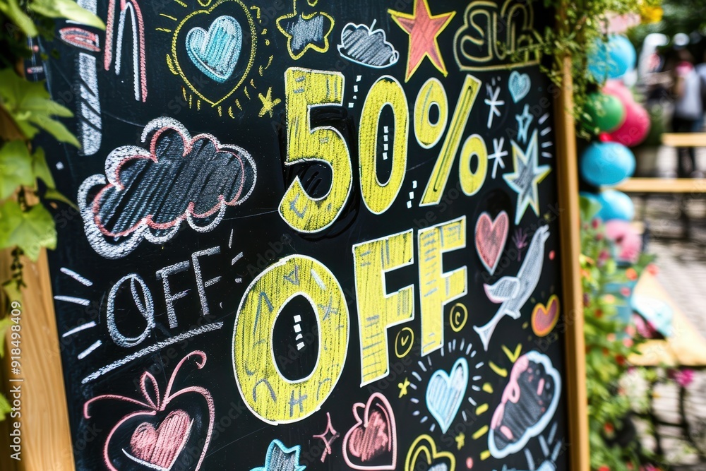 Obraz premium Chalkboard 50% Off Sale Sign.