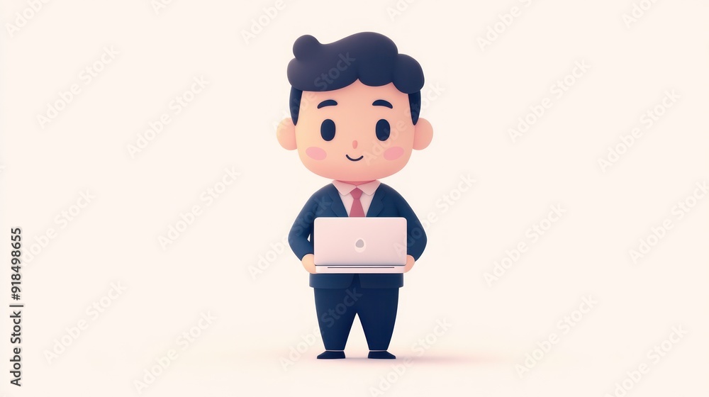 3D Illustration of a Businessman Holding a Laptop 3D Illustration of a Businessman Holding a Laptop