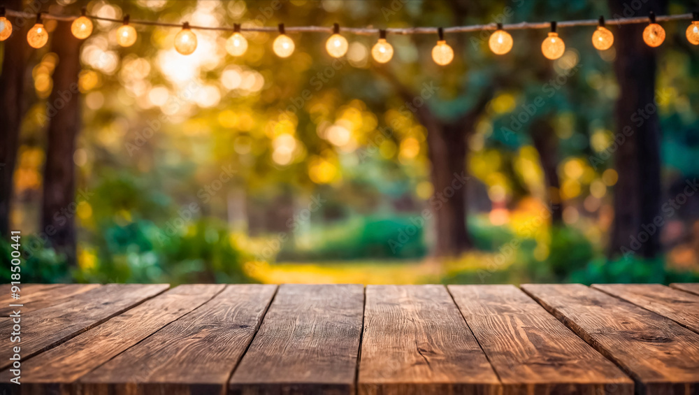 Natural background with copy space. Empty wooden table against a background of a defocused image of a park or forest Natural background with copy space. Empty wooden table against a background of a defocused image of a park or forest