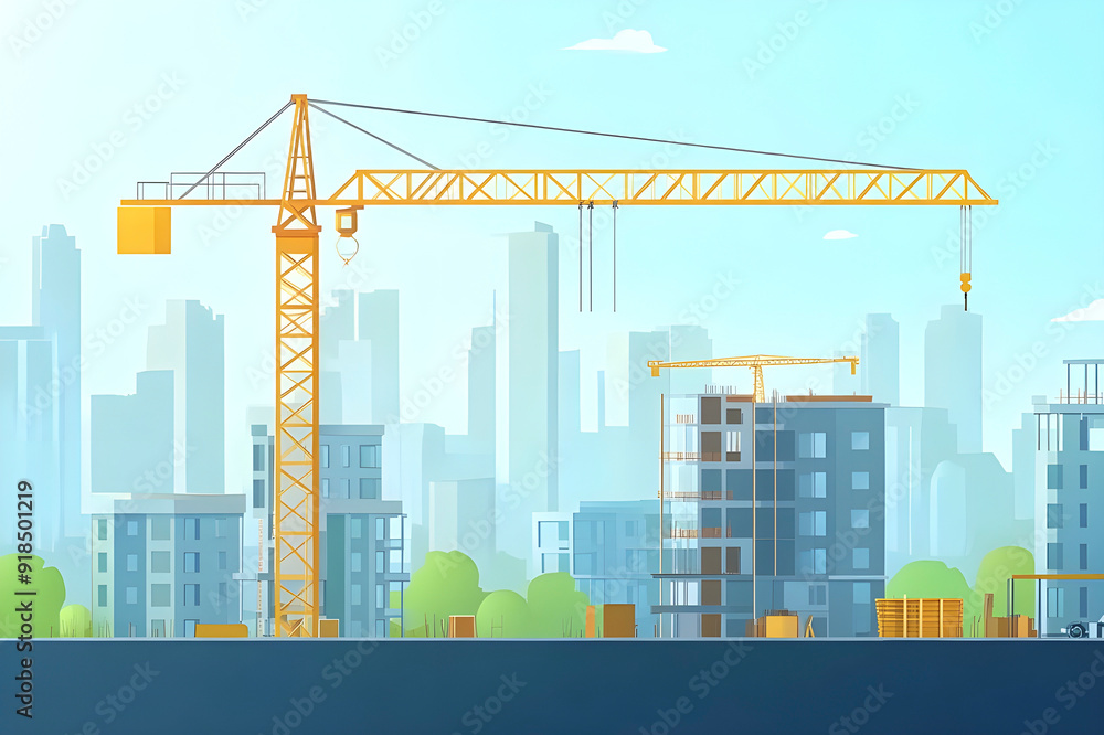 Obraz premium Lifting Beams, Building Homes. Crane on Site