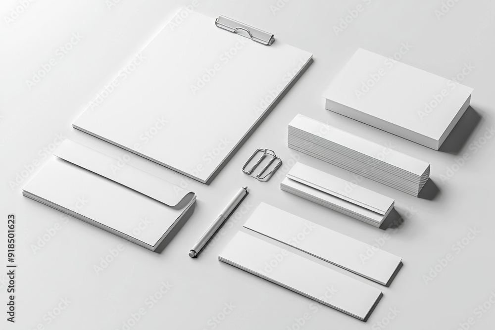 Naklejka premium Realistic blank stationery set mockup isolated created with generative ai
