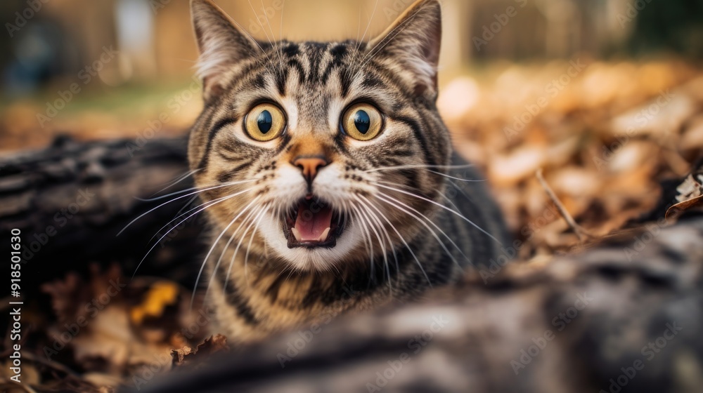 A Surprised Cat in Autumn Leaves A Surprised Cat in Autumn Leaves