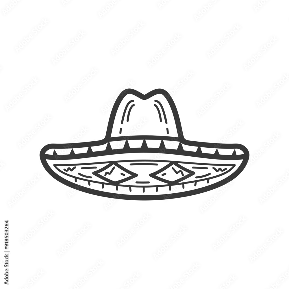 Hand Drawn Black and White Illustration of a Sombrero Hand Drawn Black and White Illustration of a Sombrero