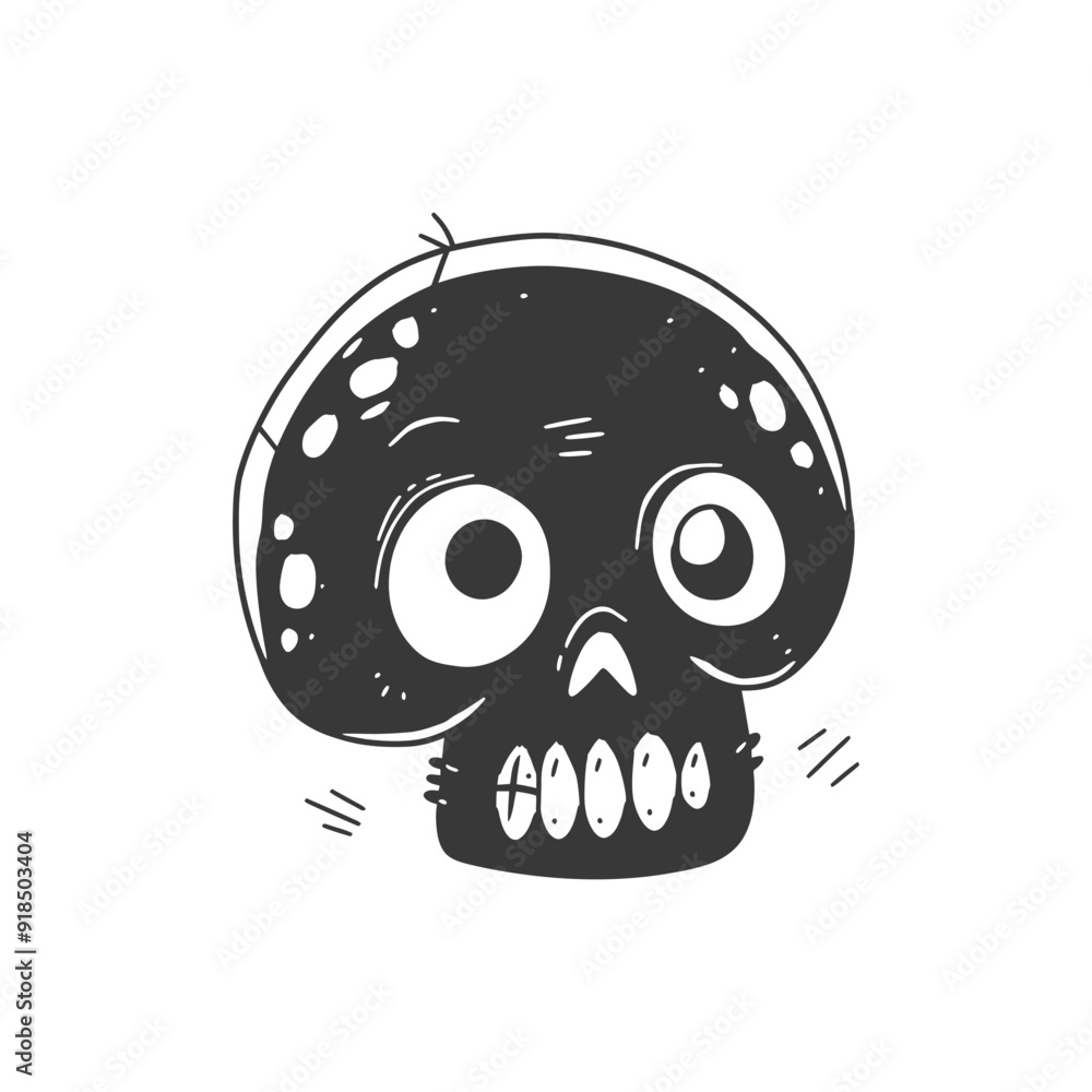 Fototapeta premium Hand Drawn Cartoon Skull with Big Eyes and Teeth