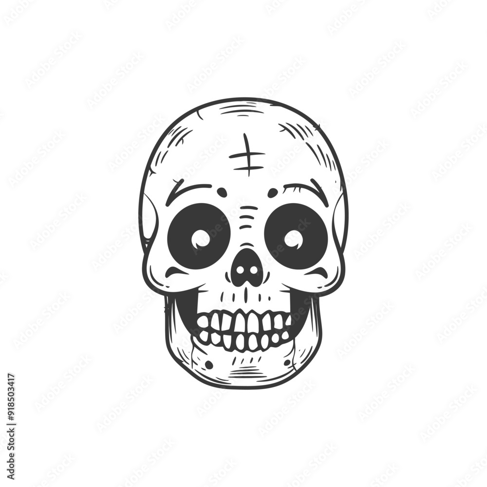 Fototapeta premium Hand Drawn Cartoon Skull with Big Eyes and Open Mouth