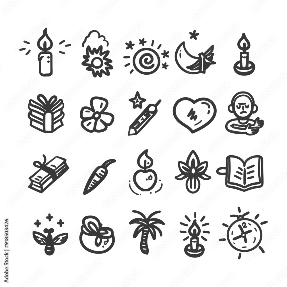 Hand Drawn Doodle Icons of Various Objects and Symbols Hand Drawn Doodle Icons of Various Objects and Symbols