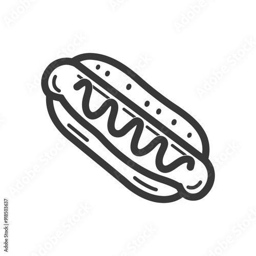 Hand drawn illustration of a hotdog with mustard