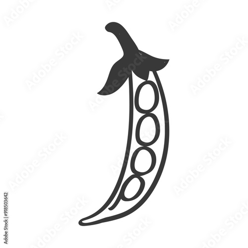 Hand drawn illustration of a pea pod with peas