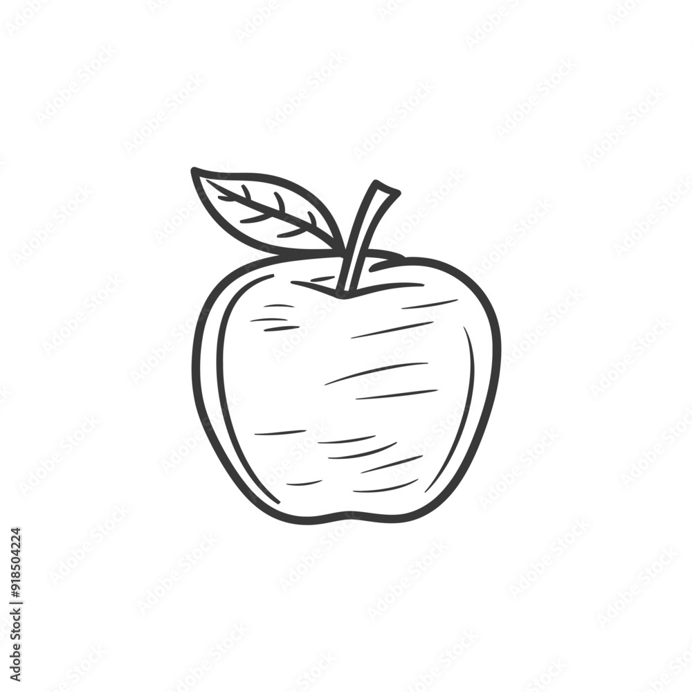 Hand Drawn Sketch of a Single Apple with a Leaf Hand Drawn Sketch of a Single Apple with a Leaf