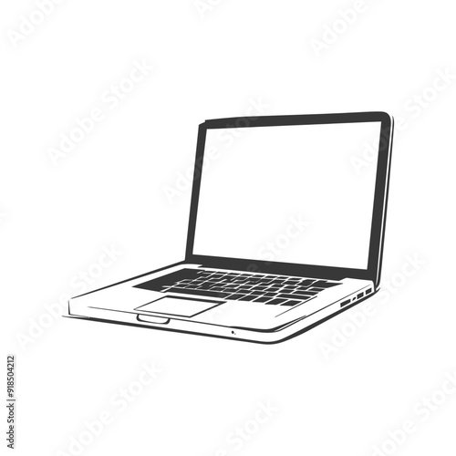 Hand drawn sketch of a laptop computer with a blank screen