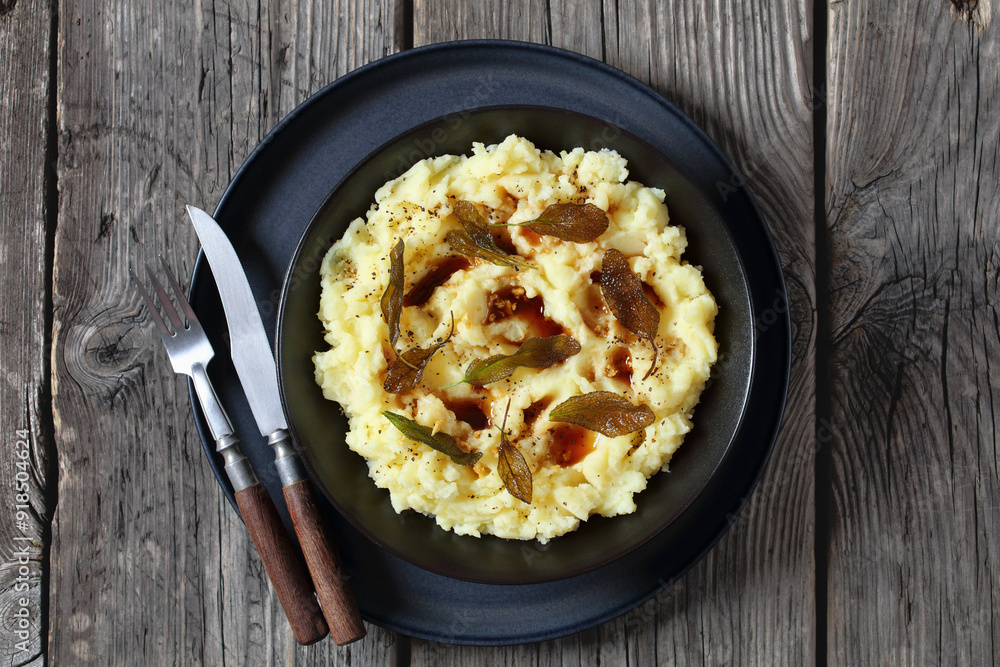 Brown Butter Potato Mash with fried sage leaves Brown Butter Potato Mash with fried sage leaves
